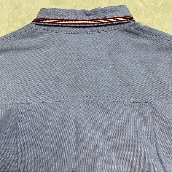 Tutto Piccolo Boy's Light Blue Red Button Down Shirt With Patches Size 12 - Picture 5 of 11